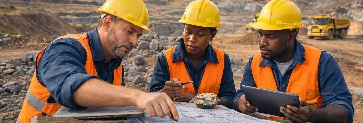 Ingénieurs SGM étudiant des plans sur le terrain